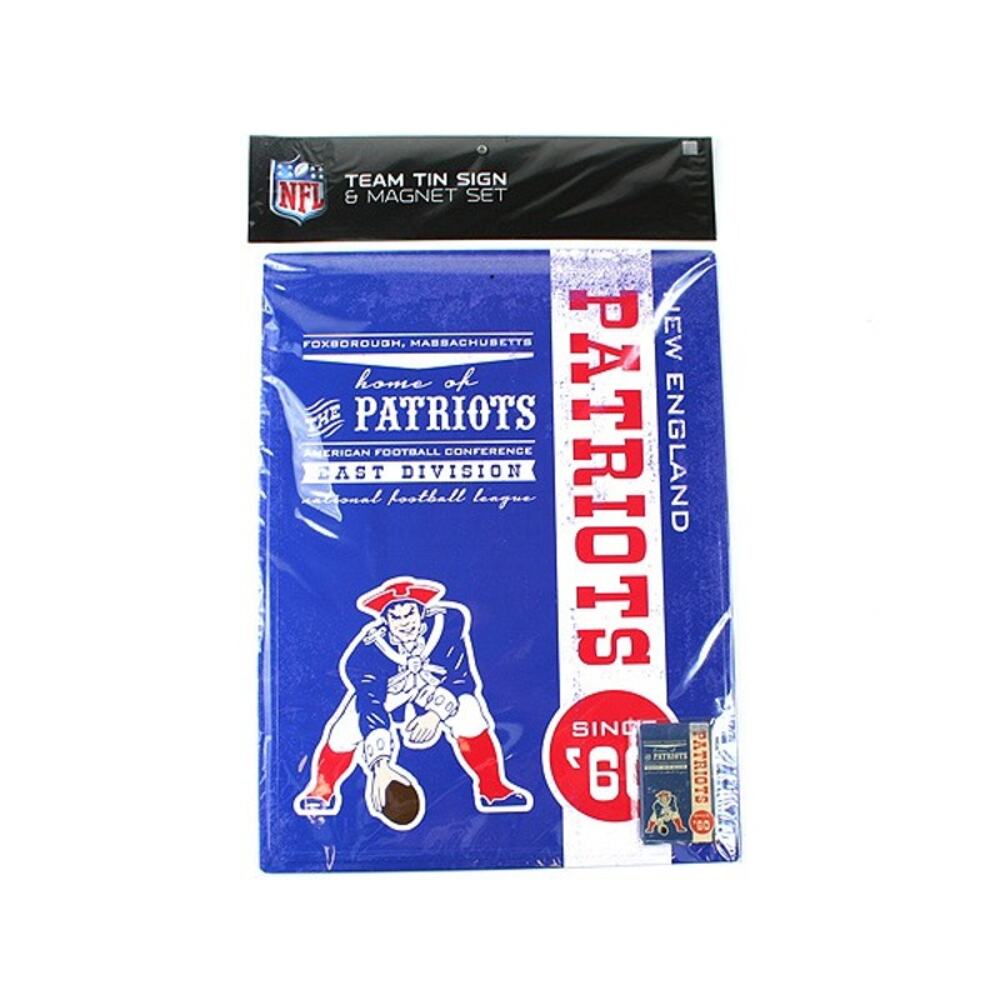 New England Patriots 16" by 12" Tin Sign & Magnet NFL Blue Team Logo Wall Decor